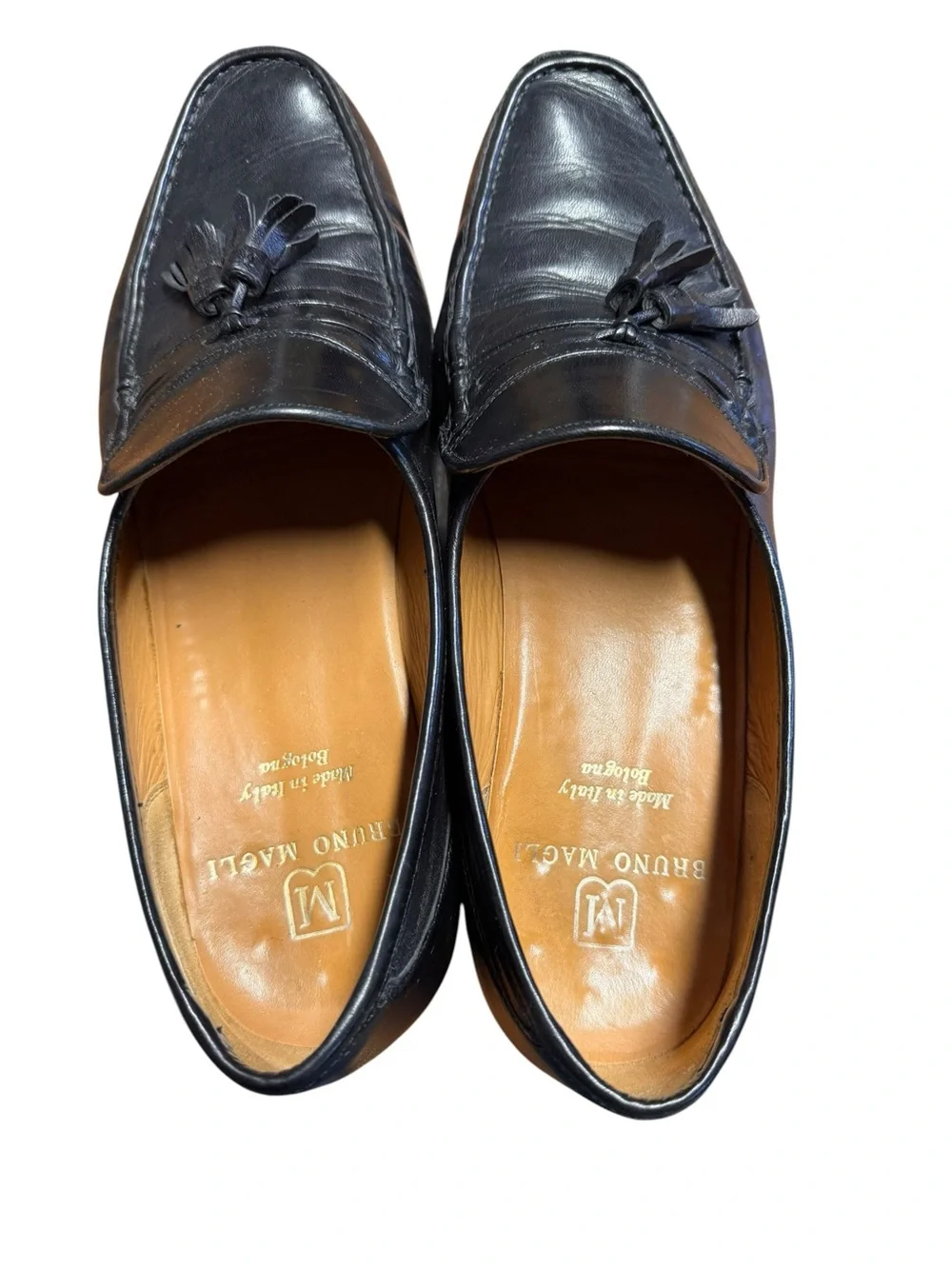 Bruno Magli Braxton Black Leather Tassel Loafers Mens 10.5 Bologna Italy Retro